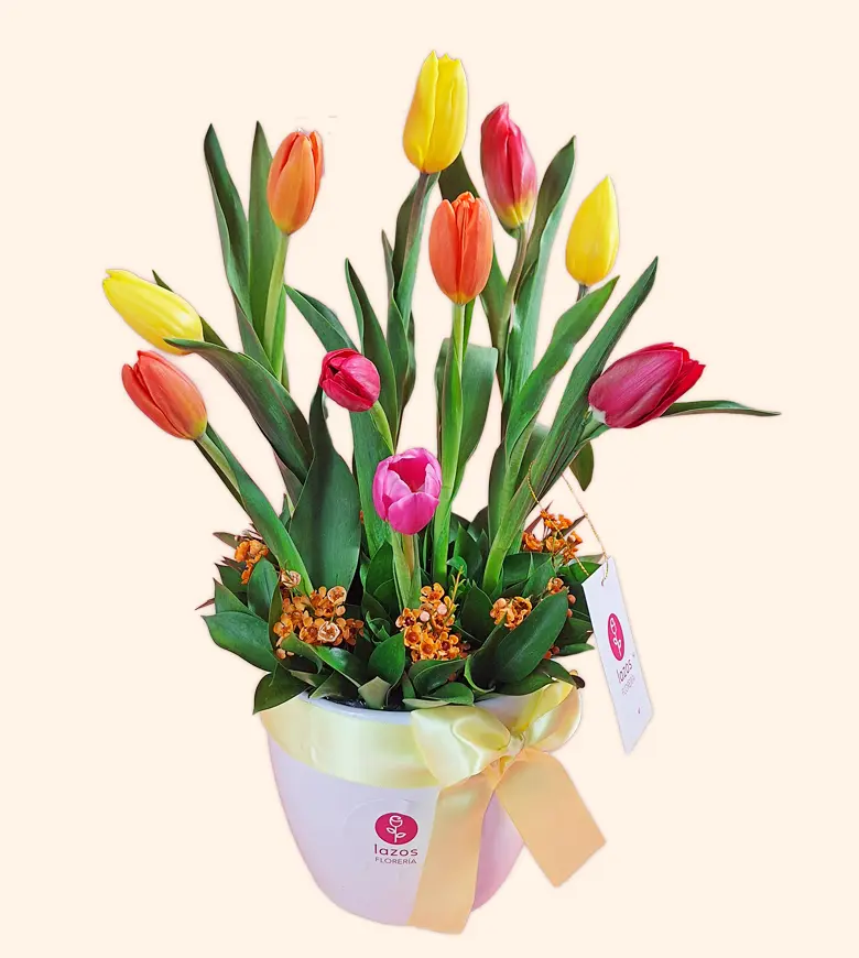 Jarrón 10 Tulipanes LAZOS FLORERIA