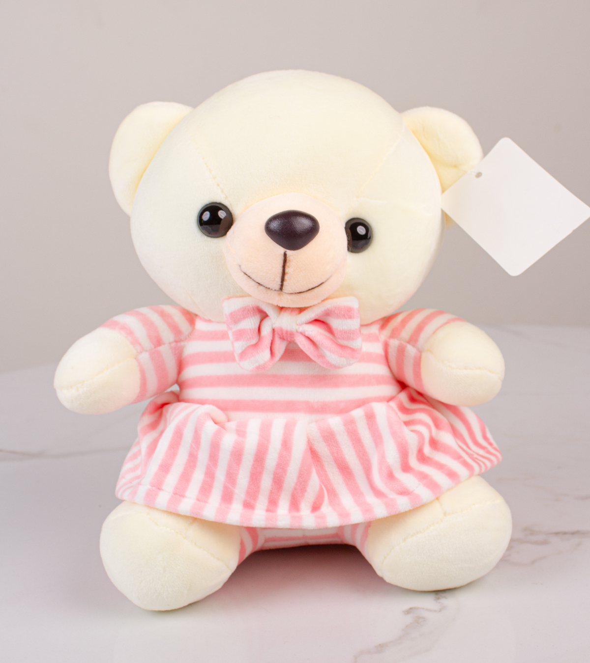 Peluche de Osita con Vestido a Rayas Rosa