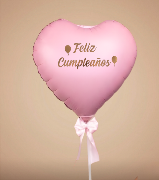 Globo Corazón Rosa "Cumpleaños Feliz"