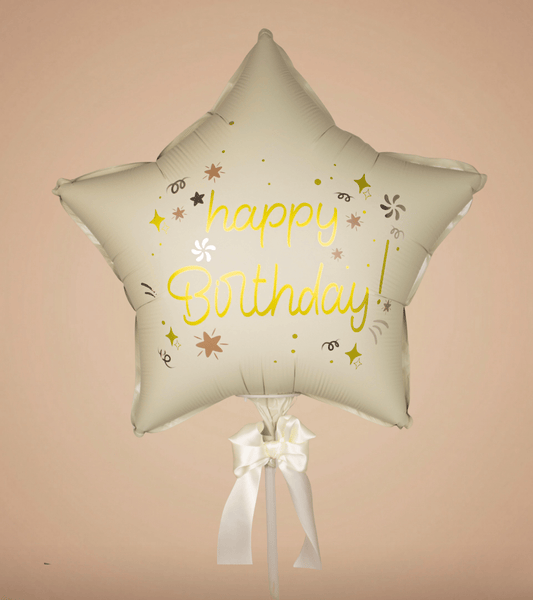 Globo estrella crema "Feliz Cumpleaños"